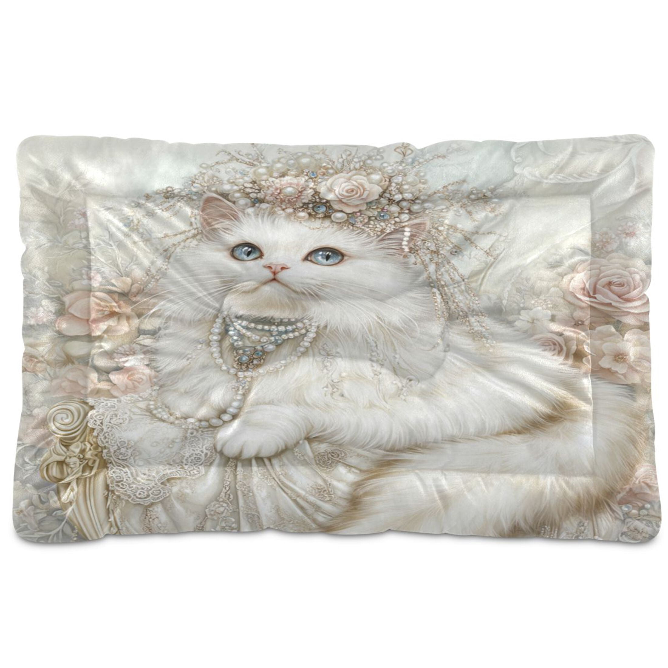 Qxltty Gorgeous White Cat Ped Pad Wear-resistant and Hard to Bite Through Sleeping Pad for Small Medium Large Dogs Winter Pet Bed 36×24in
