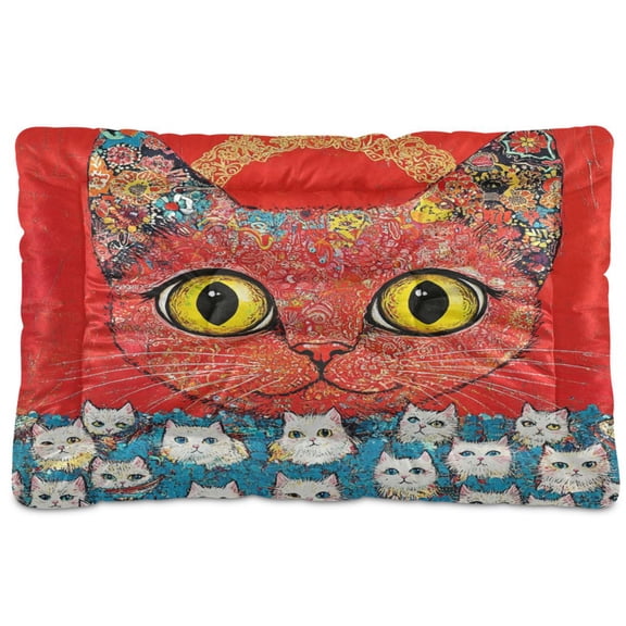 Qxltty Graffiti Cat Ped Pad Wear-resistant and Hard to Bite Through Sleeping Pad for Small Medium Large Dogs Winter Pet Bed 24×18in