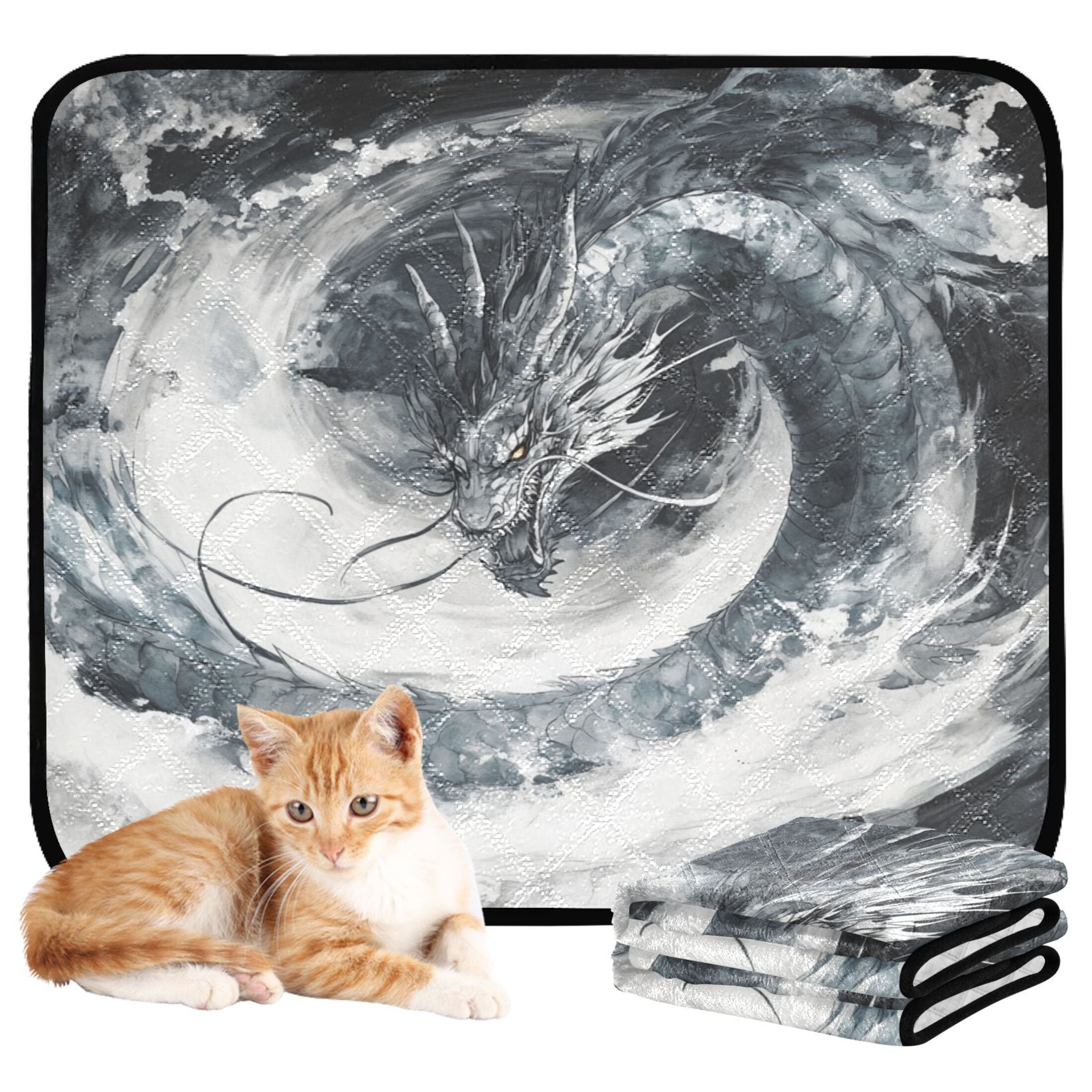 Qxltty Gray Dragon Cat litter Pads Pet Set of 3 Diaper Mats Center Anti-leakage Layer Absorbent Soft and Comfortable