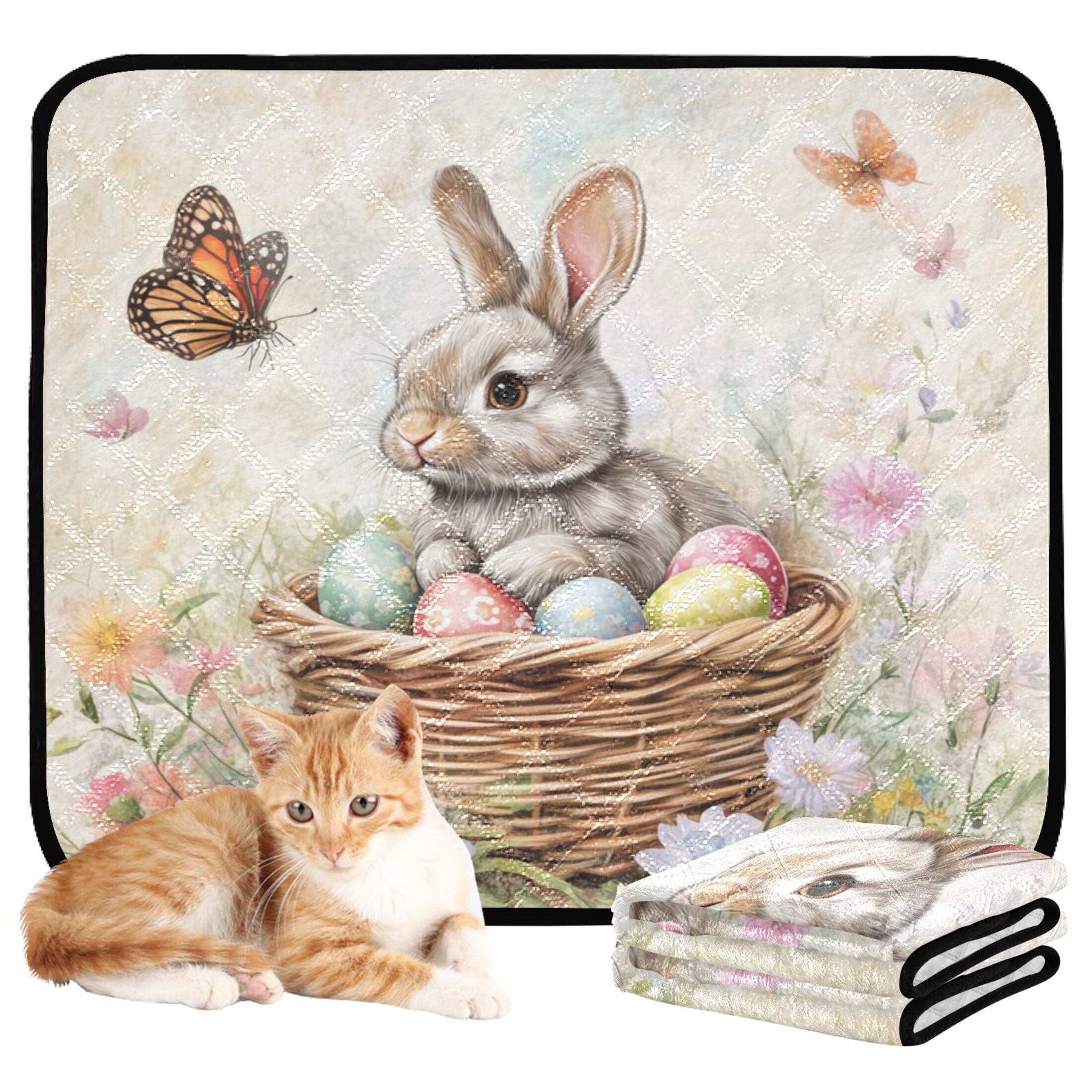 Qxltty Gray Easter Rabbit Cat litter Pads Pet Set of 3 Diaper Mats Center Anti-leakage Layer Absorbent Soft and Comfortable