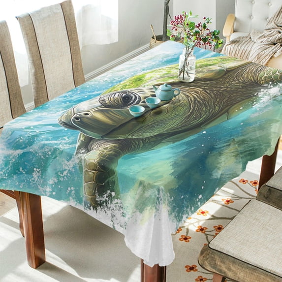 Qxltty Great Turtle Square Tablecloth 60×108in Thick Wrinkle Resistant Heat Proof Durable Table Cover for Dining Table