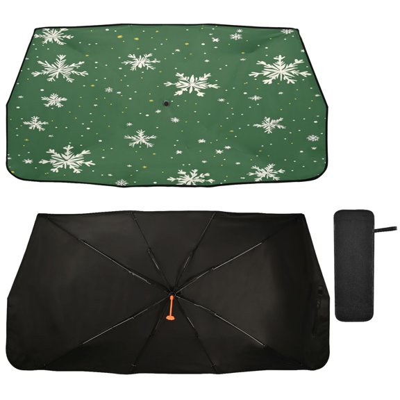 Qxltty Green Background with Snowflakes Car Windshield Sunshade Umbrella Quality Black Rubberized Fabric Can Effectively Block UV Rays Heat