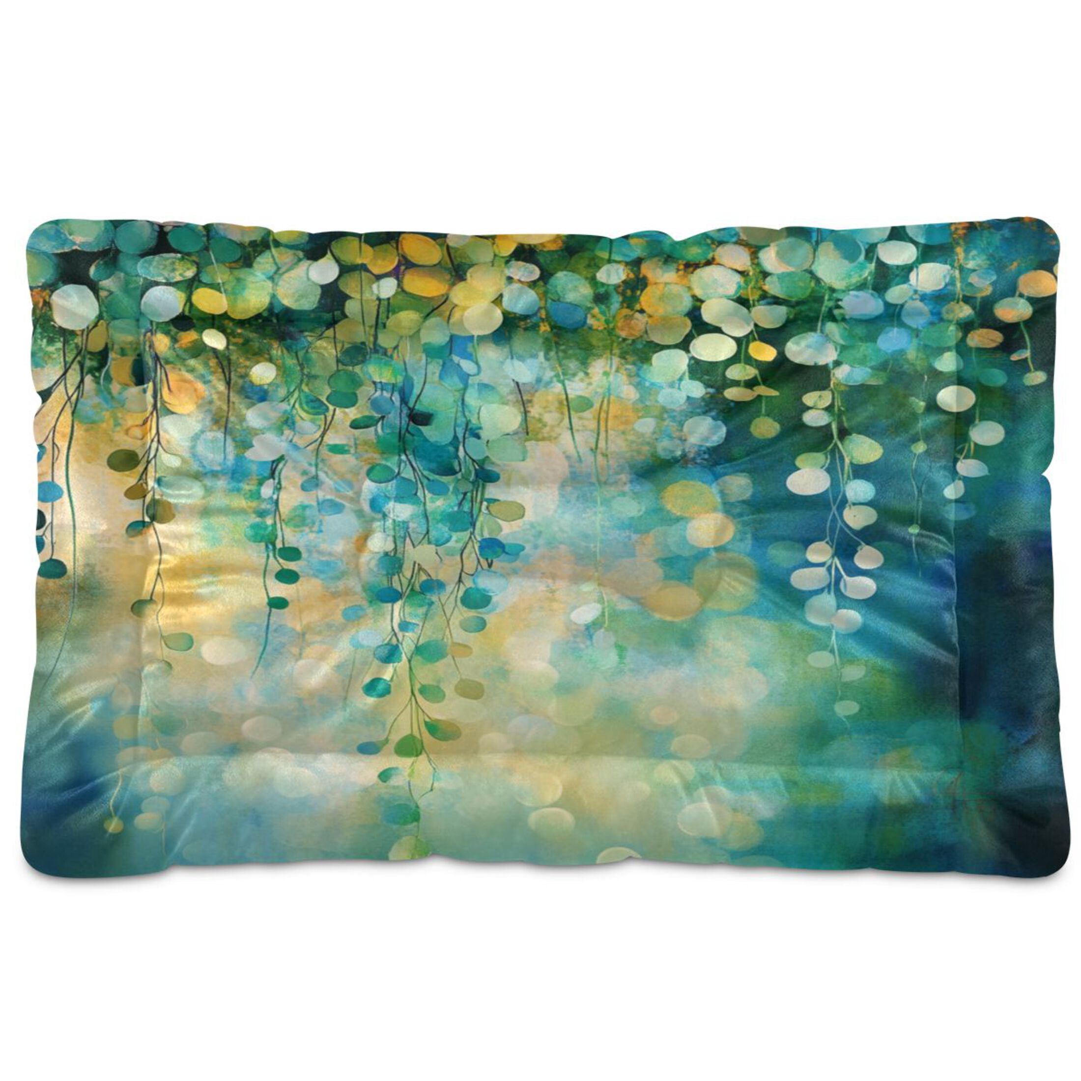 Qxltty Green Flower Leaves Ped Pad Wear-resistant and Hard to Bite Through Sleeping Pad for Small Medium Large Dogs Winter Pet Bed 36×24in