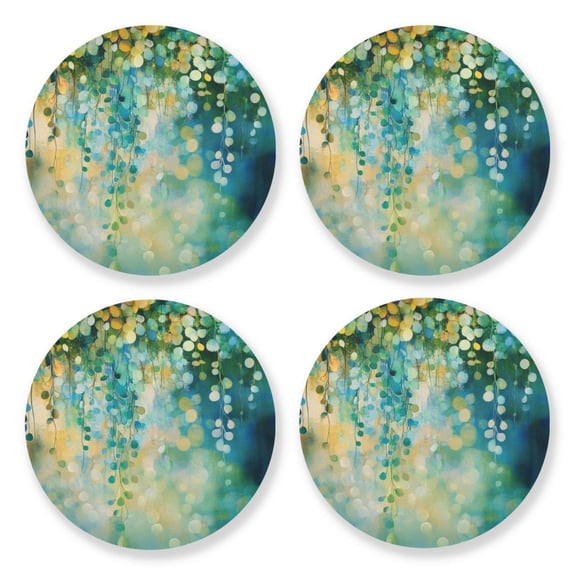 Qxltty Green Flower Leaves Wooden Coasters Set of 4 Fun and Practical Perfectly Non-Slip Warm Home Accent