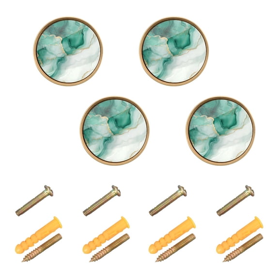 Qxltty Green Gilt Patterns Cabinet Knobs Kitchen Drawer Knobs Round Door Pulls Dressing Table Wardrobe Closet Knob Handles Decorative Set of 4