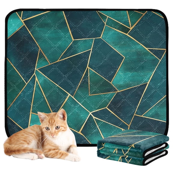 Qxltty Green Gold Foil Pattern Cat litter Pads Pet Set of 3 Diaper Mats Center Anti-leakage Layer Absorbent Soft and Comfortable