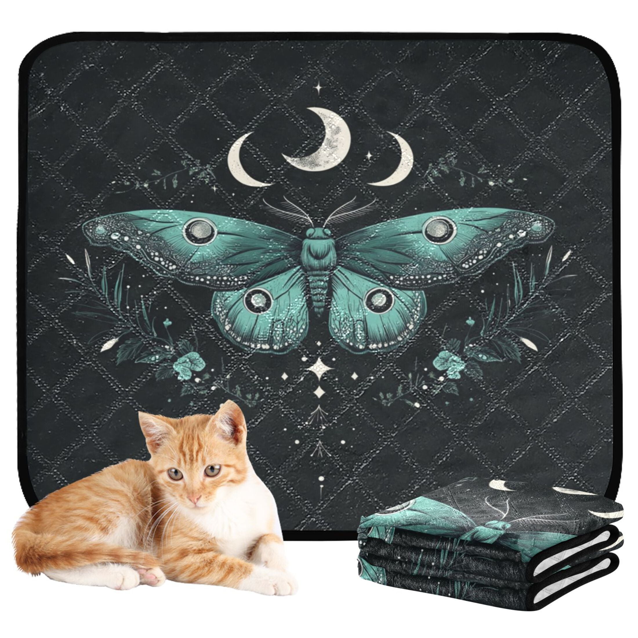 Qxltty Green Moth Cat litter Pads Pet Set of 3 Diaper Mats Center Anti-leakage Layer Absorbent Soft and Comfortable