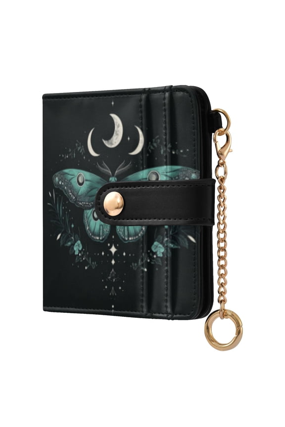 Green Moth Ladies Wallet Rfid Slim Thin Compact Credit Card Women Wallet Zipper Coin Pocket and ID Window for Female Gifts