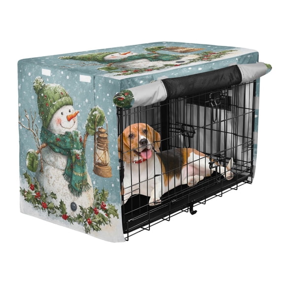 Qxltty Green Outfit Snowman Crate Cover Durable Oxford Cloth Pet Kennel Sunshade Universal Fit for 47in Wire Cage