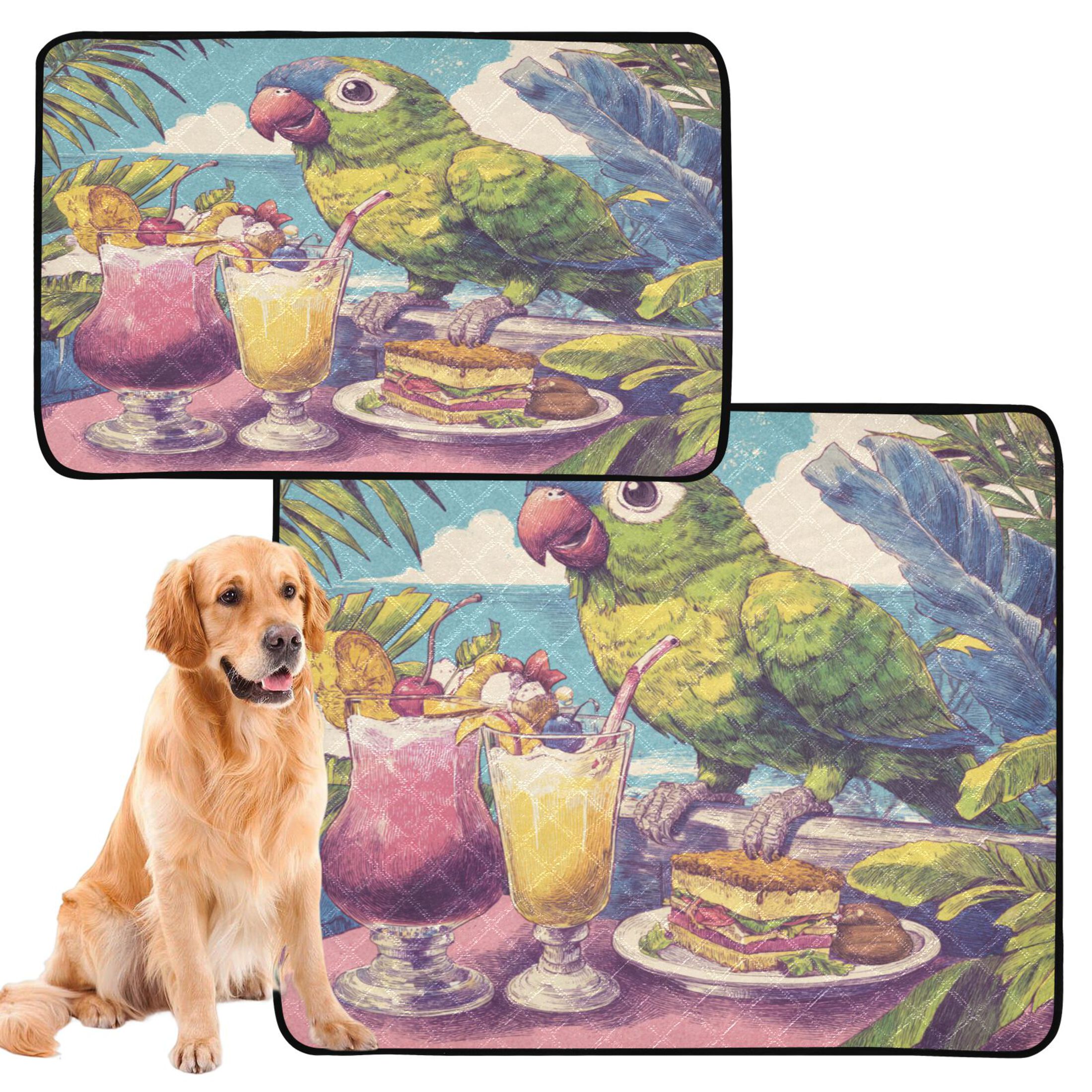 Qxltty Green Parrot Cat litter Pads Pet Set of 2 Diaper Mats Center Anti-leakage Layer Absorbent Soft and Comfortable