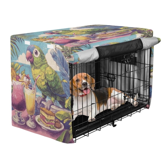 Qxltty Green Parrot Crate Cover Durable Oxford Cloth Pet Kennel Sunshade Universal Fit for 35in Wire Cage