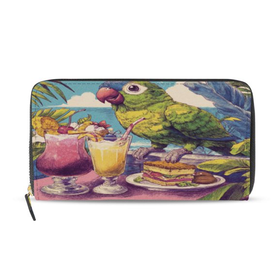 Qxltty Green Parrot Women's Leather Wallet Fashion Retro Multi Card Holder with Cell Phone Pocket Mothers Day Gifts