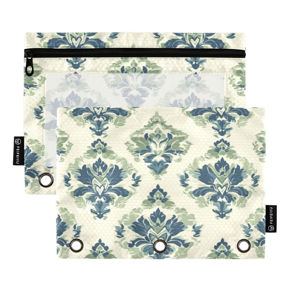 Qxltty Green Rhombic Pencil Pouches for 3 Ring Binder Clear Window Zipper Pencil Case for Office College Supplies