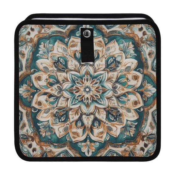 Qxltty Greenish Brown Boho Pattern Car Dumpster Collapsible Rear Seat Suspension Trash for Front Seat Center Console in Vehicle