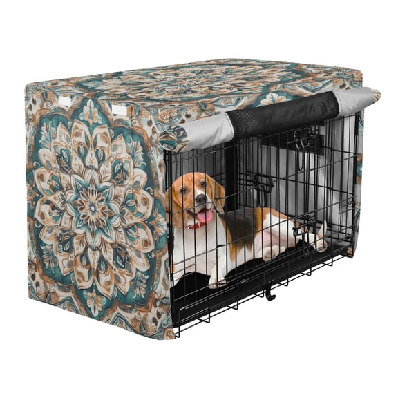 Qxltty Greenish Brown Boho Pattern Crate Cover Durable Oxford Cloth Pet Kennel Sunshade Universal Fit for 35in Wire Cage