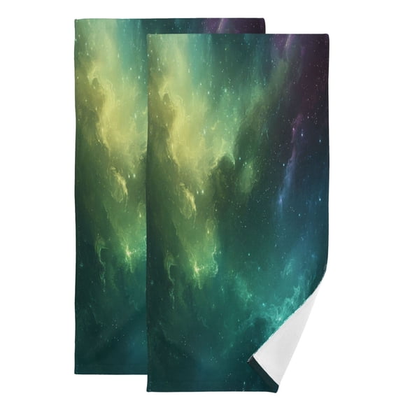 Qxltty Greenish Galaxies Face Towel Set of 2 Polyester Cotton Soft Bath Towels for Bathroom Kitchen Hotel Spa 28.3x14.4in