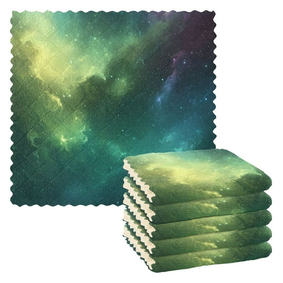 Qxltty Greenish Galaxies Kitchen Towels Set of 6 Ultra Soft Absorbent Quick Drying Dish Cloths 11 x 11in