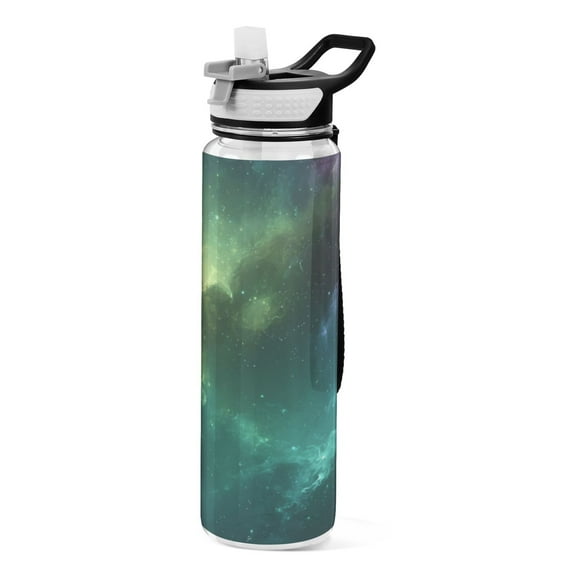 Qxltty Greenish Galaxies Water Bottle 32 oz with Straw BPA Free Reusable Fitness Sport Bottle Perfect for Travel School Outdoors and Gym