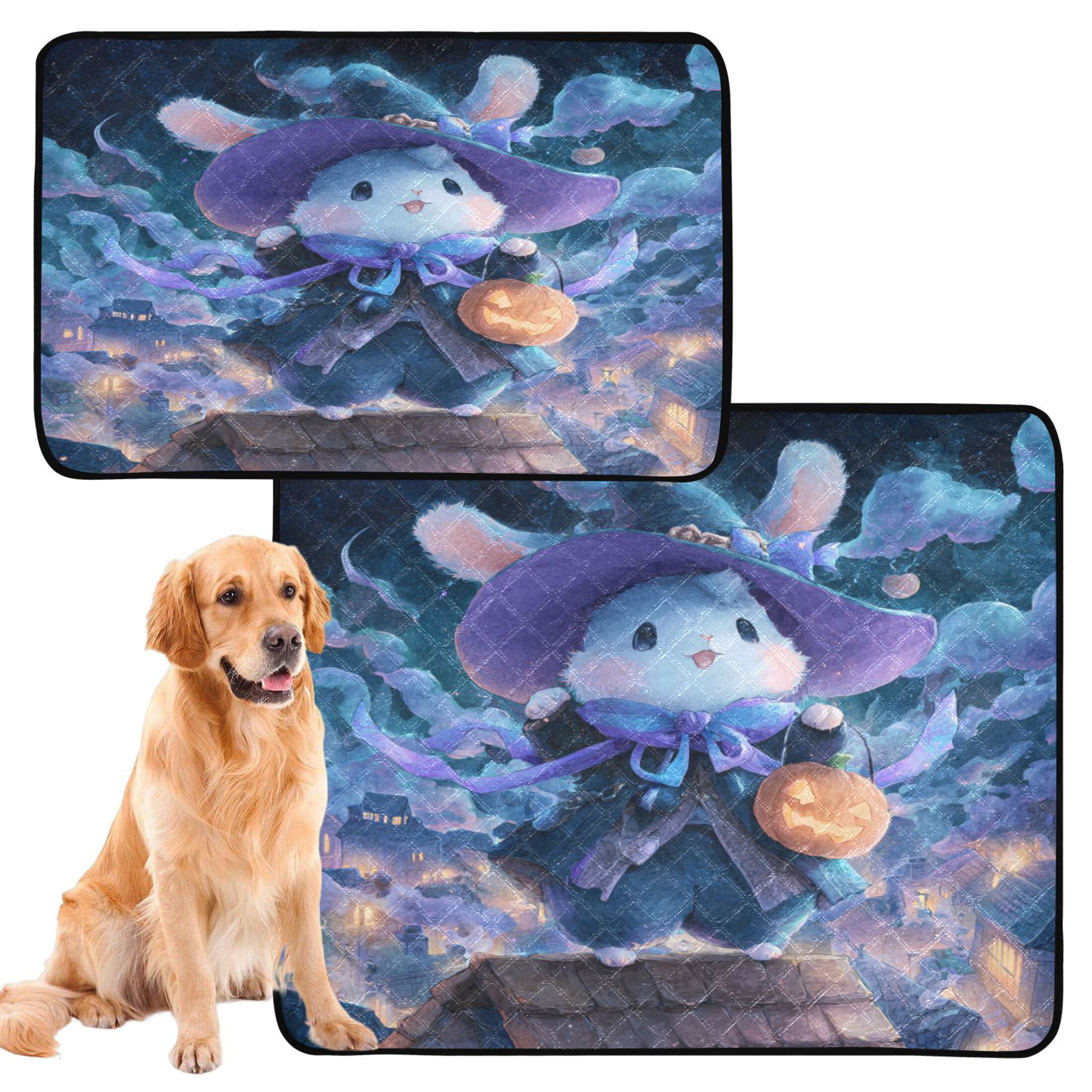 Qxltty Halloween Cute Bunny Cat litter Pads Pet Set of 2 Diaper Mats Center Anti-leakage Layer Absorbent Soft and Comfortable