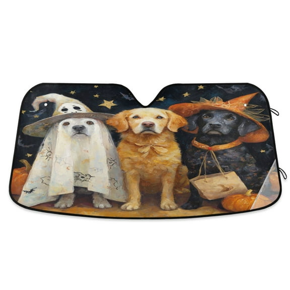 Qxltty Halloween Puppy Car Windshield Sunshades Foldable UV Rays Sun Visor Protector Keep Your Vehicle Cool 53×23.5in