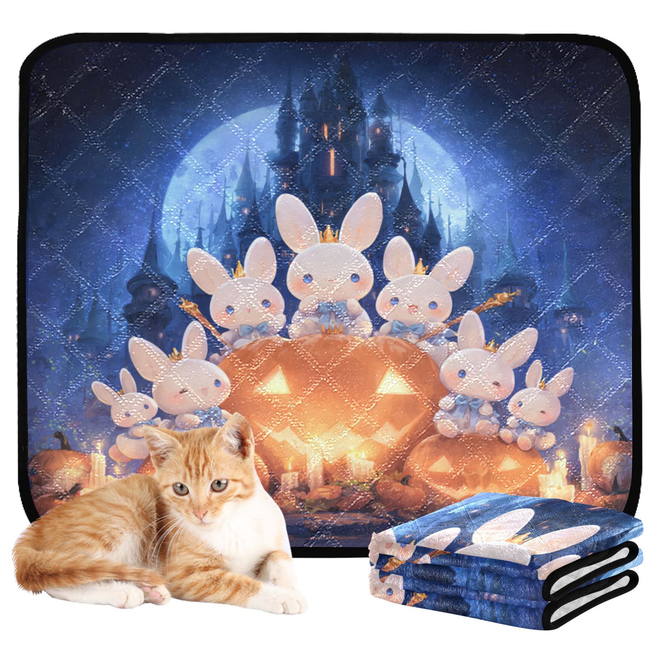 Qxltty Halloween Rabbits Cat litter Pads Pet Set of 3 Diaper Mats Center Anti-leakage Layer Absorbent Soft and Comfortable