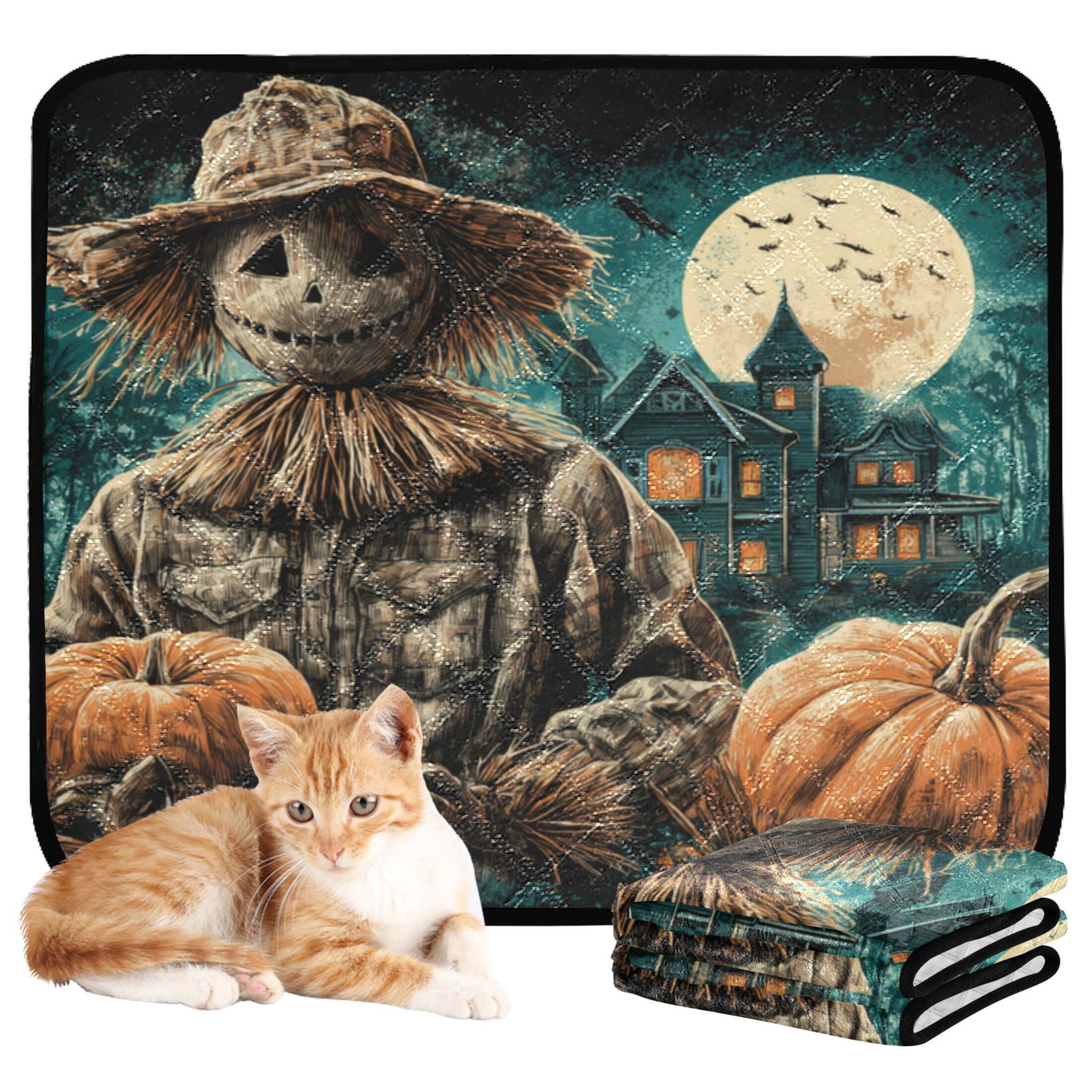 Qxltty Halloween Scarecrow Cat litter Pads Pet Set of 3 Diaper Mats Center Anti-leakage Layer Absorbent Soft and Comfortable
