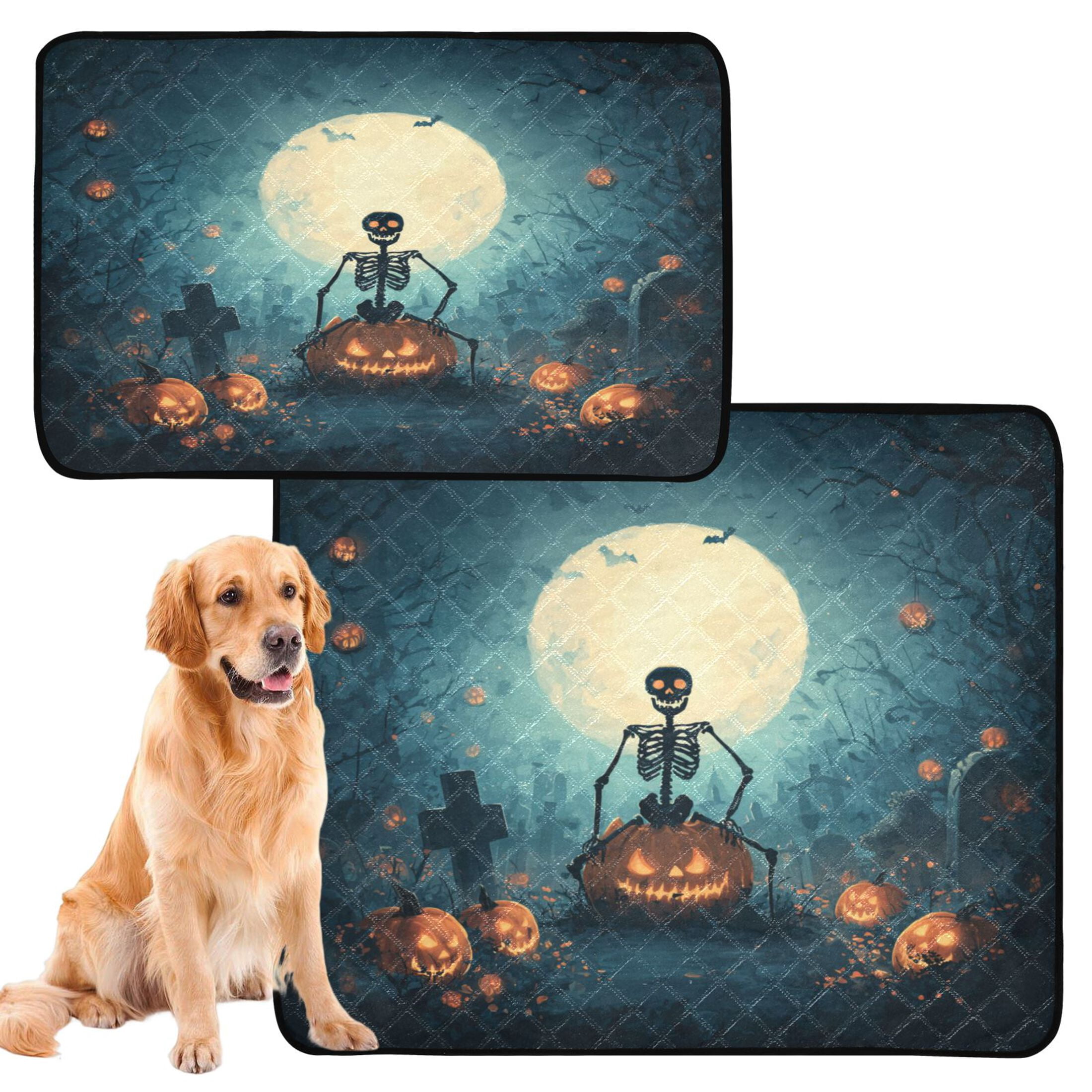 Qxltty Halloween Skull Theme Cat litter Pads Pet Set of 2 Diaper Mats Center Anti-leakage Layer Absorbent Soft and Comfortable