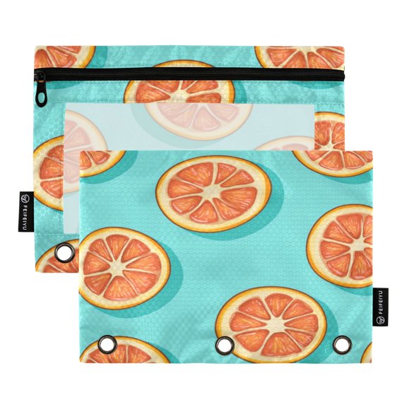 Qxltty Halved Orange Pattern Pencil Pouches for 3 Ring Binder Clear Window Zipper Pencil Case for Office College Supplies