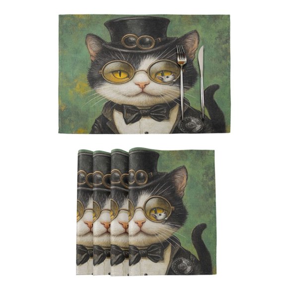 Qxltty Handsome Milk Cow Cat Placemats Set of 6 Heat Resistant Non-Slip Place mat for Dining Table Washable Durable Polyester Woven Table Decorations