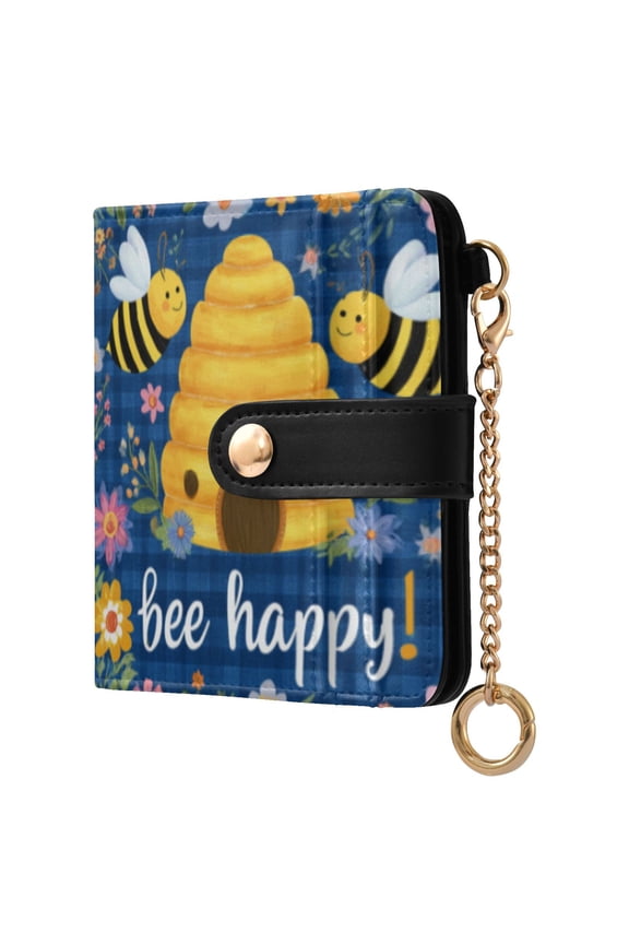 Happy Bees Ladies Wallet Rfid Slim Thin Compact Credit Card Women Wallet Zipper Coin Pocket and ID Window for Female Gifts