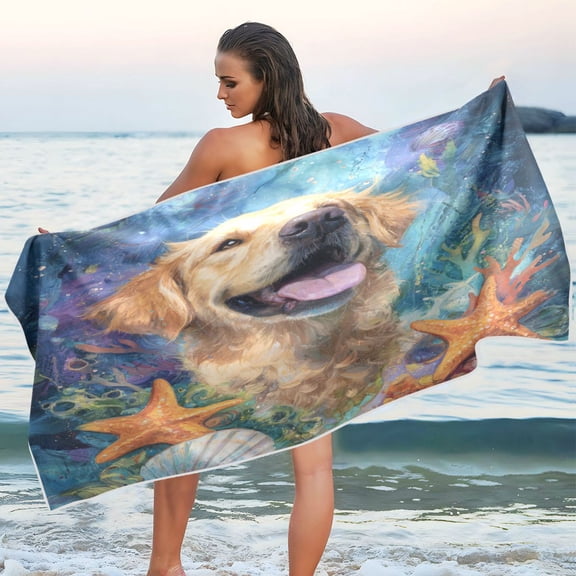 Qxltty Happy Dog Beach Towel Sand Free Bath Towel Absorbent Quick Dry Soft Lightweight Blanket for Travel Gym Camping 71x31in