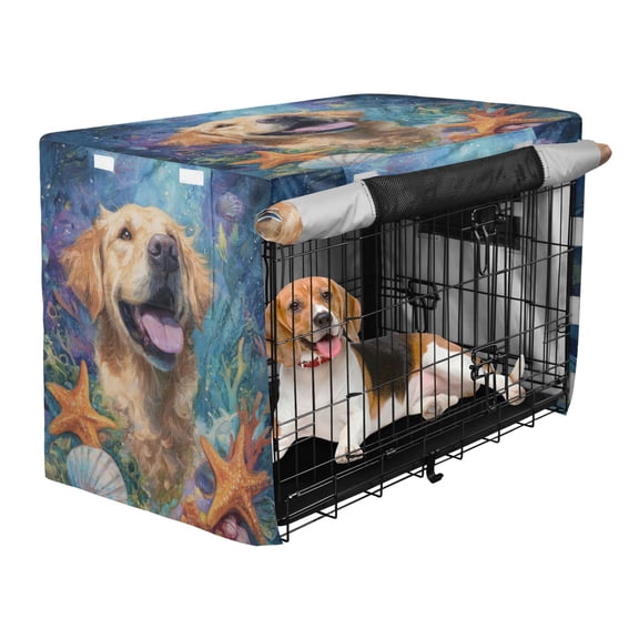 Qxltty Happy Dog Crate Cover Durable Oxford Cloth Pet Kennel Sunshade Universal Fit for 47in Wire Cage