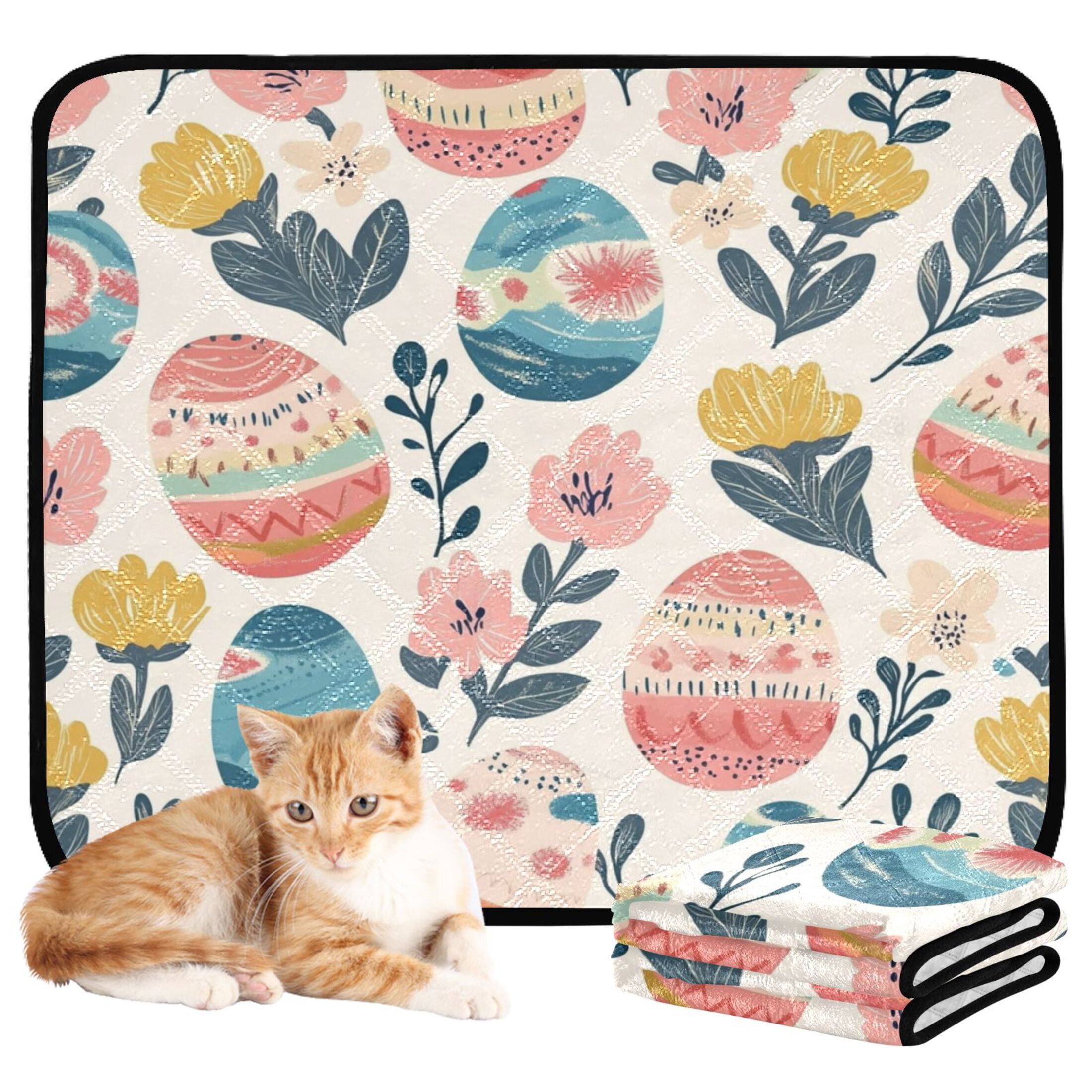 Qxltty Happy Easter Eggs Cat litter Pads Pet Set of 3 Diaper Mats Center Anti-leakage Layer Absorbent Soft and Comfortable