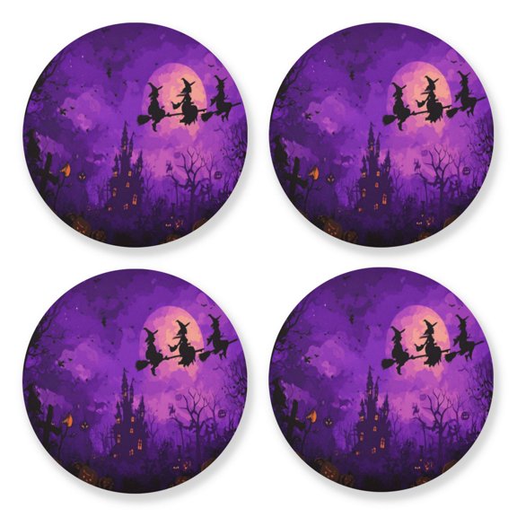 Qxltty Happy Halloween Pumpkin Wooden Coasters Set of 4 Fun and Practical Perfectly Non-Slip Warm Home Accent