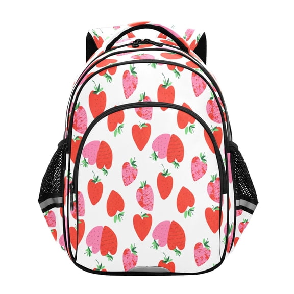 Qxltty Heart Strawberry Print Backpack Lightweight Multi Pocket Daypack Reflective Bookbag with Adjustable Straps