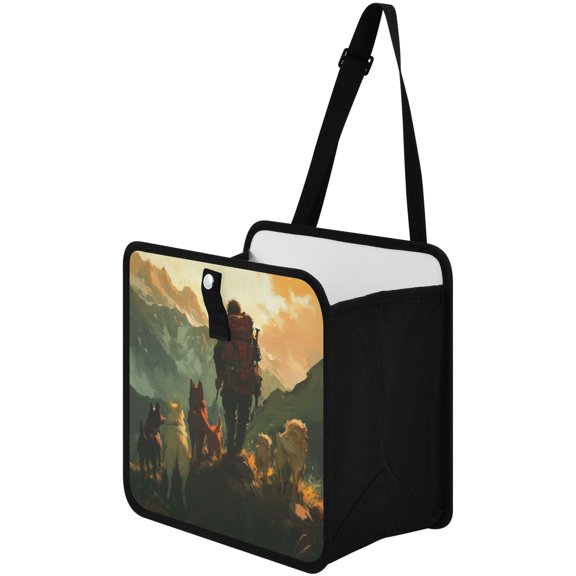 Qxltty Homeless Man and Dog Car Dumpster Collapsible Rear Seat Suspension Trash for Front Seat Center Console in Vehicle