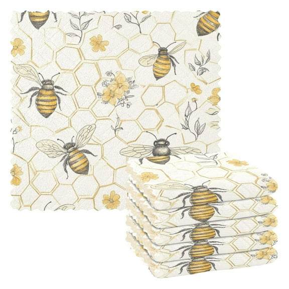 Qxltty Honeycomb with Bees Pattern Kitchen Towels Set of 6 Ultra Soft Absorbent Quick Drying Dish Cloths 11 x 11in