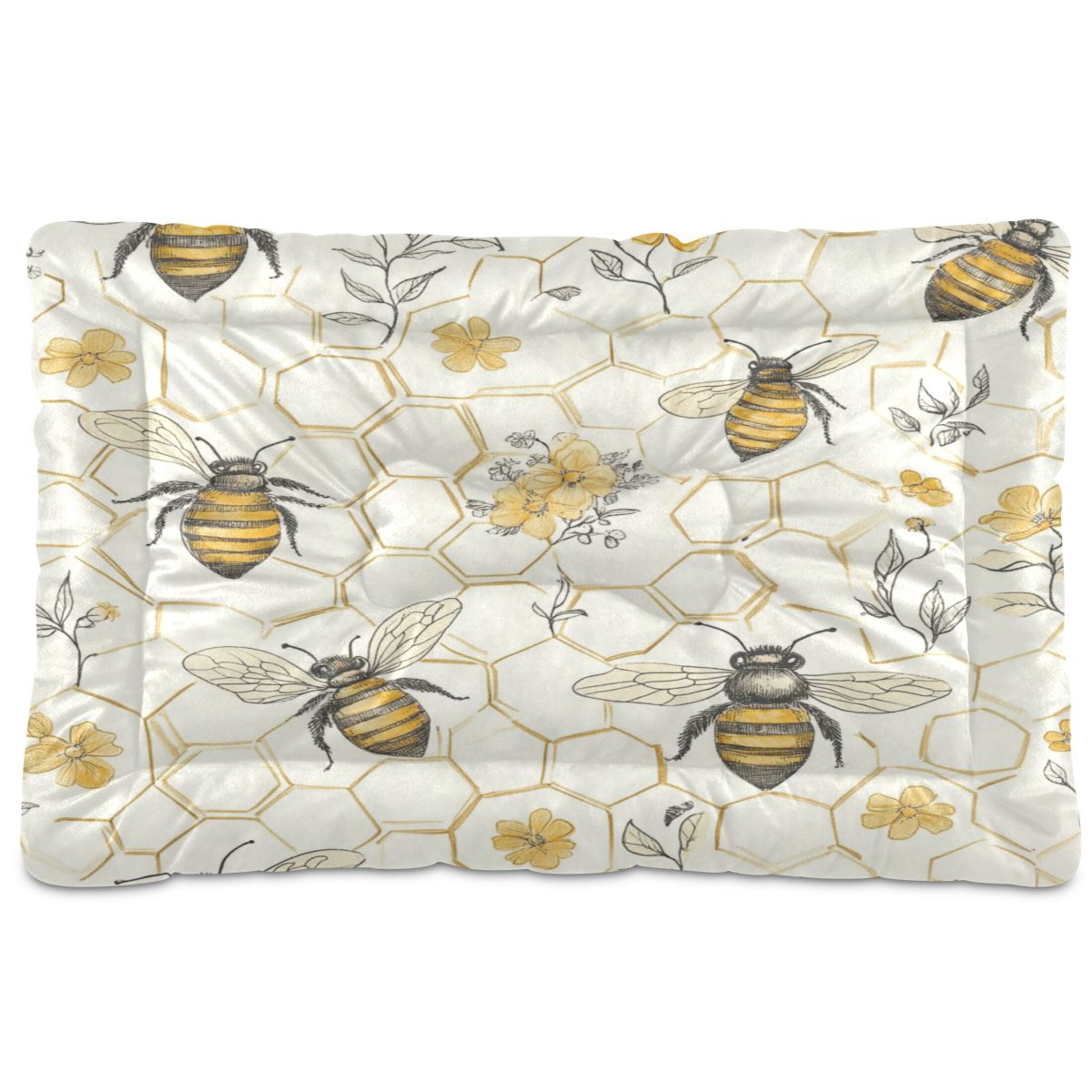 Qxltty Honeycomb with Bees Pattern Ped Pad Wear-resistant and Hard to Bite Through Sleeping Pad for Small Medium Large Dogs Winter Pet Bed 36×24in