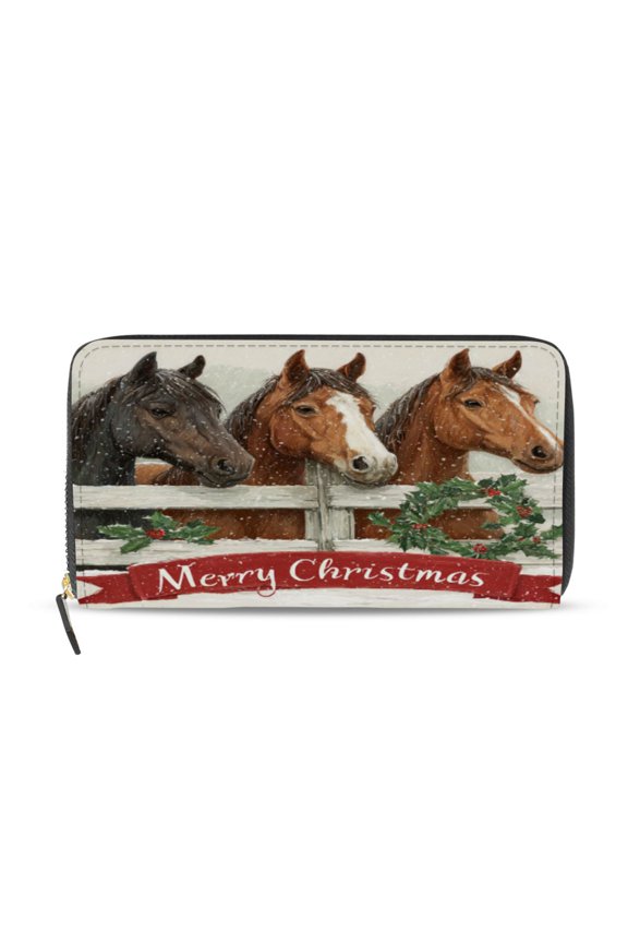 Horses in The Snow Women's Leather Wallet Fashion Retro Multi Card Holder with Cell Phone Pocket Mothers Day Gifts