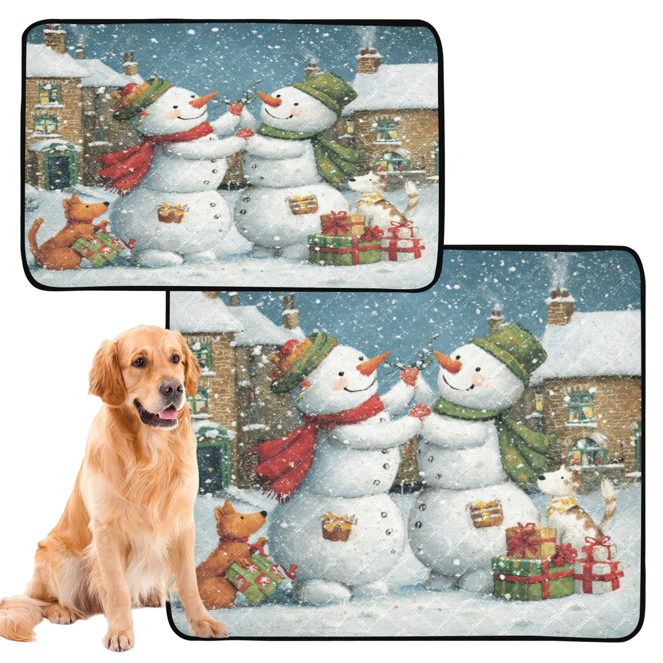 Qxltty Hugging Snowmen Cat litter Pads Pet Set of 2 Diaper Mats Center Anti-leakage Layer Absorbent Soft and Comfortable