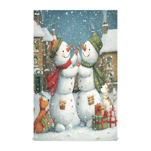 Qxltty Hugging Snowmen Kitchen Towels 28 x 18 Inch Soft Cotton Linen Feel Dish Towels with Hanging Loop for Drying, Cleaning & Decor