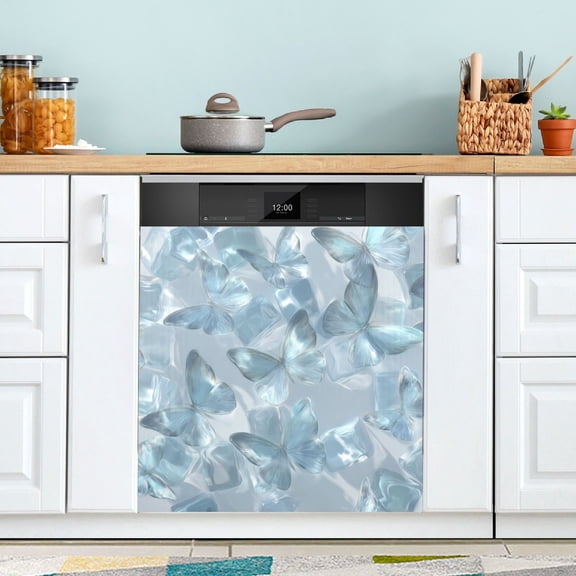 Qxltty Ice Butterfly Magnetic Dishwasher Sticker Refrigerator Cover Washing Machine Panel Kitchen Appliance Decoration 23×26in