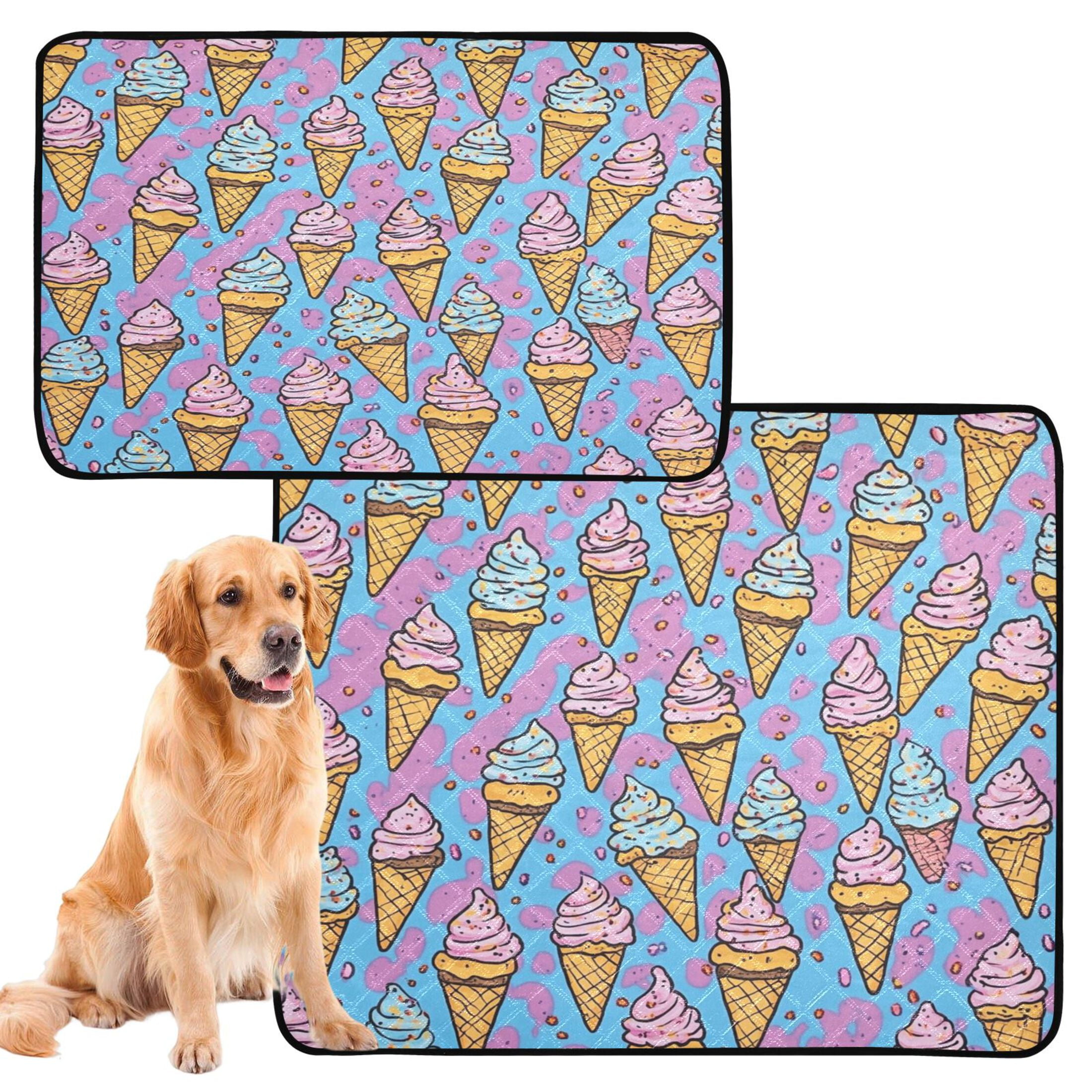 Qxltty Ice Cream Cones Cartoon Patterns Cat litter Pads Pet Set of 2 Diaper Mats Center Anti-leakage Layer Absorbent Soft and Comfortable