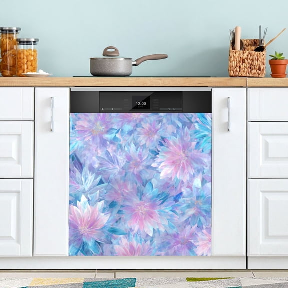 Qxltty Ice Flowers Magnetic Dishwasher Sticker Refrigerator Cover Washing Machine Panel Kitchen Appliance Decoration 23×26in