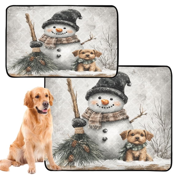 Qxltty Illustrated Snowman and A Little Brown Dog Cat litter Pads Pet Set of 2 Diaper Mats Center Anti-leakage Layer Absorbent Soft and Comfortable