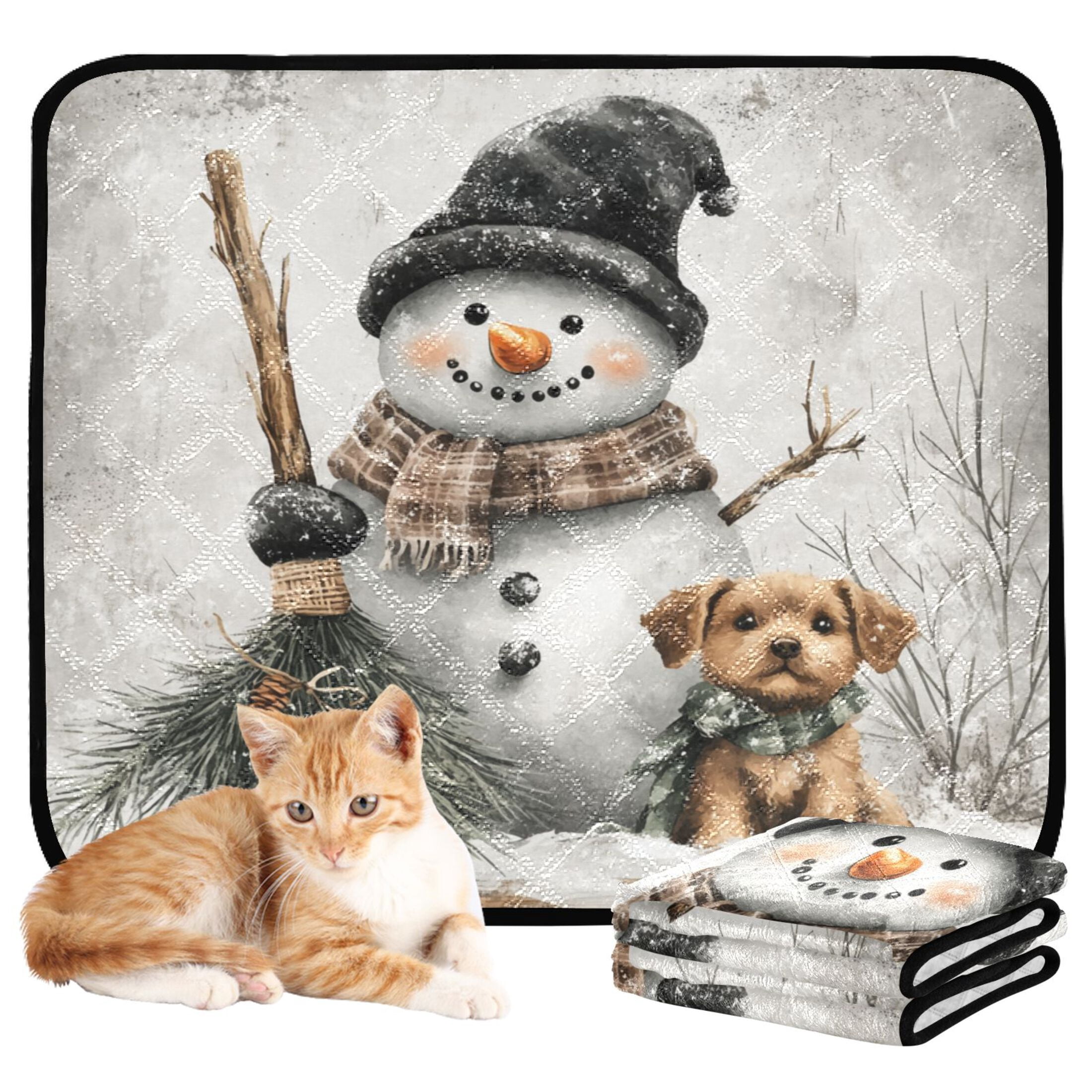 Qxltty Illustrated Snowman and A Little Brown Dog Cat litter Pads Pet Set of 3 Diaper Mats Center Anti-leakage Layer Absorbent Soft and Comfortable