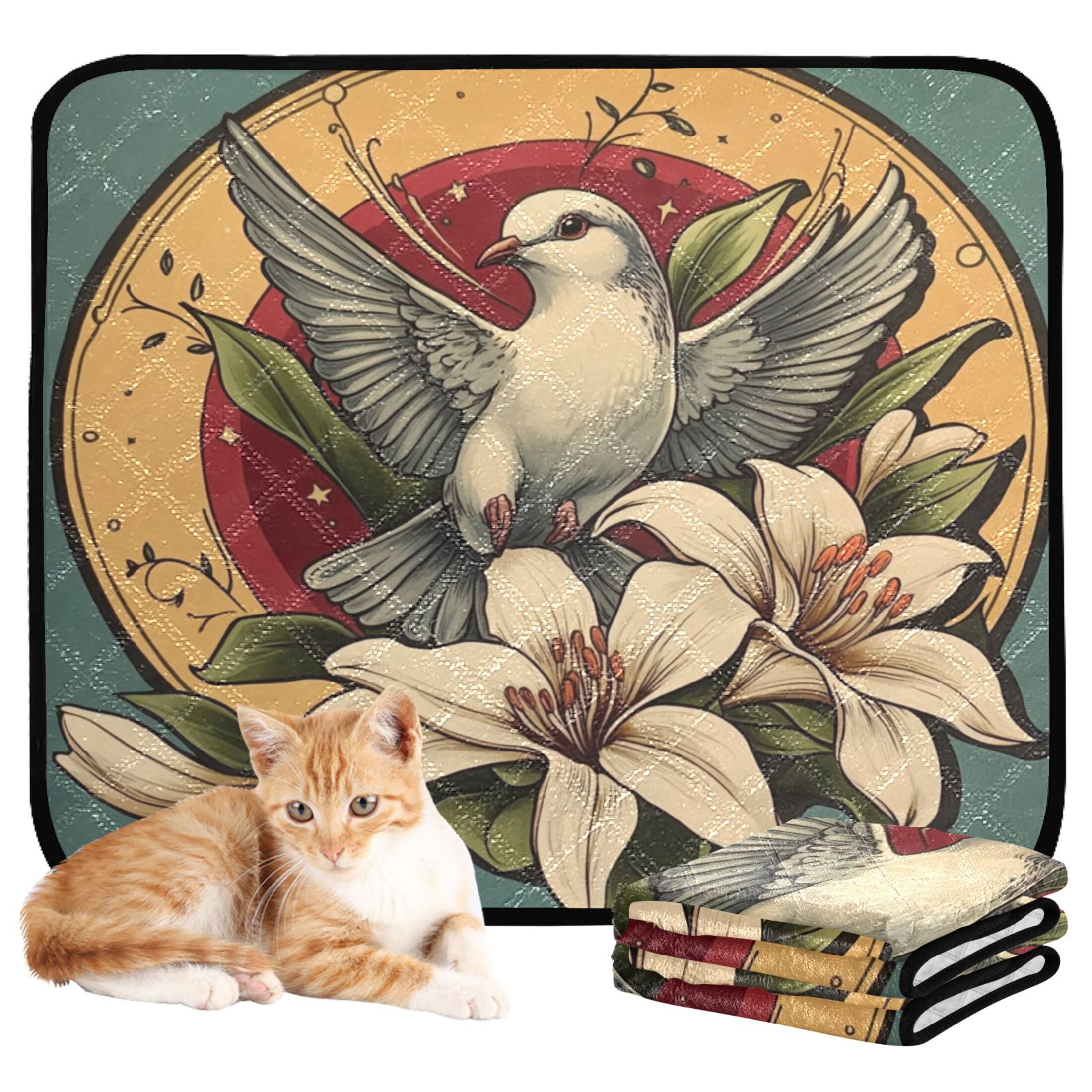 Qxltty Illustration Of A Dove Of Peace with White Lily Cat litter Pads Pet Set of 3 Diaper Mats Center Anti-leakage Layer Absorbent Soft and Comfortable