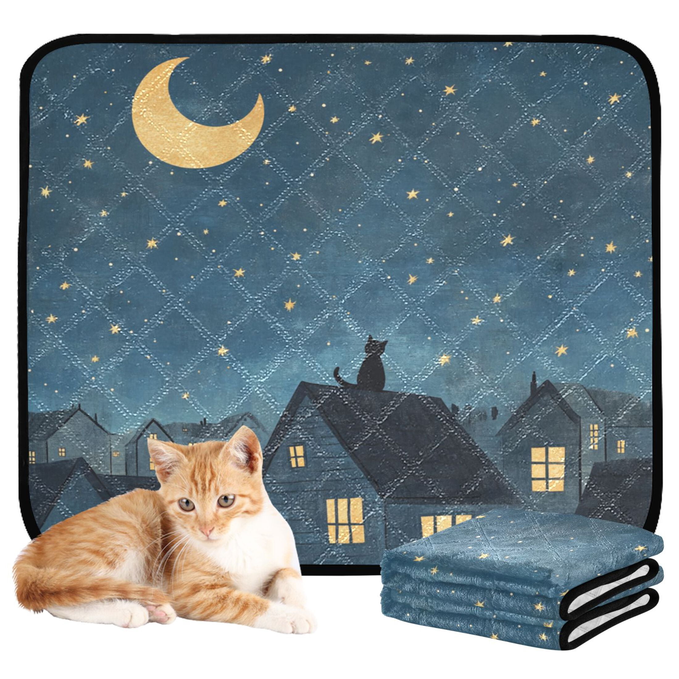 Qxltty Illustration Of Cat Sitting on Roof Cat litter Pads Pet Set of 3 Diaper Mats Center Anti-leakage Layer Absorbent Soft and Comfortable