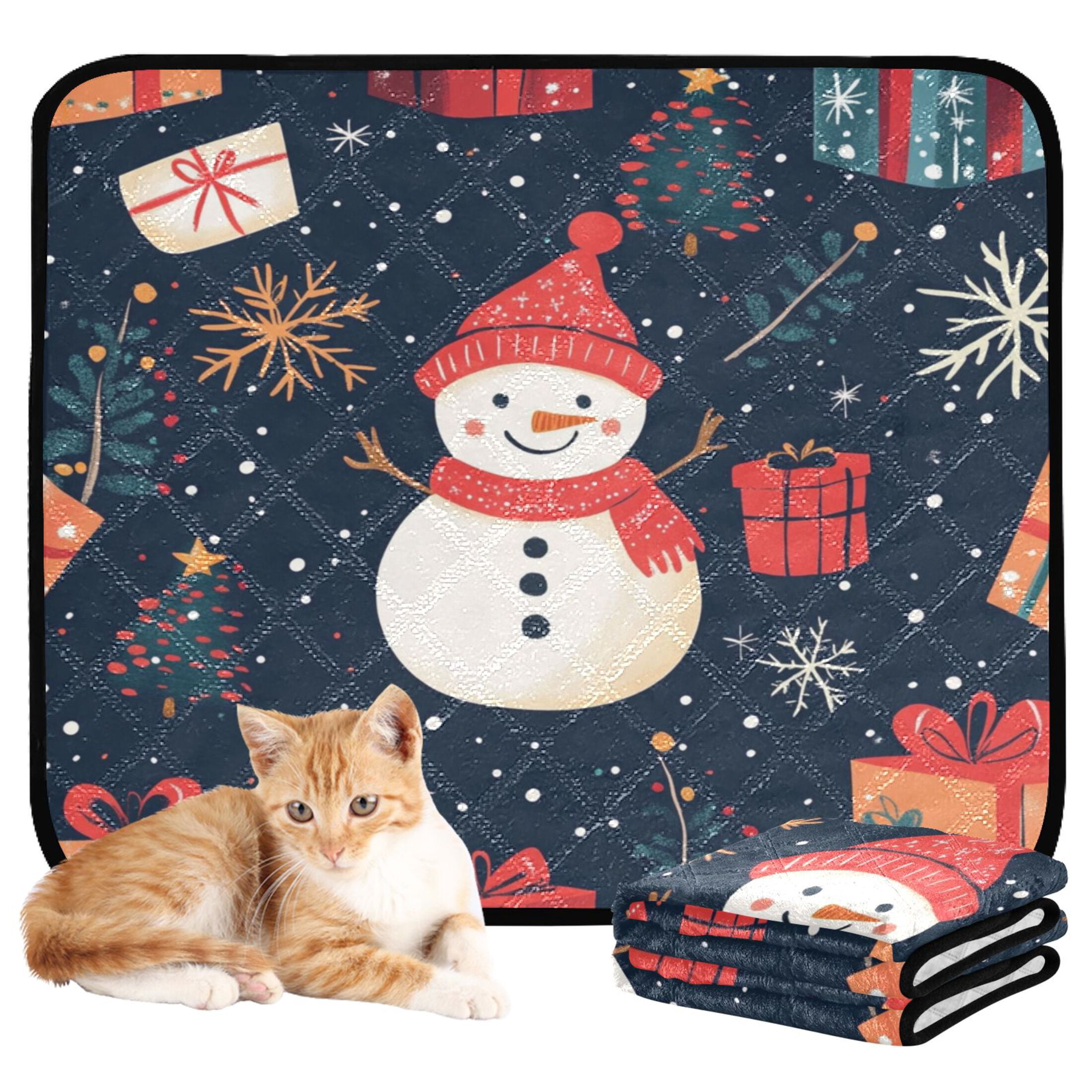 Qxltty Illustration Of Christmas Snowman and Trees Cat litter Pads Pet Set of 3 Diaper Mats Center Anti-leakage Layer Absorbent Soft and Comfortable