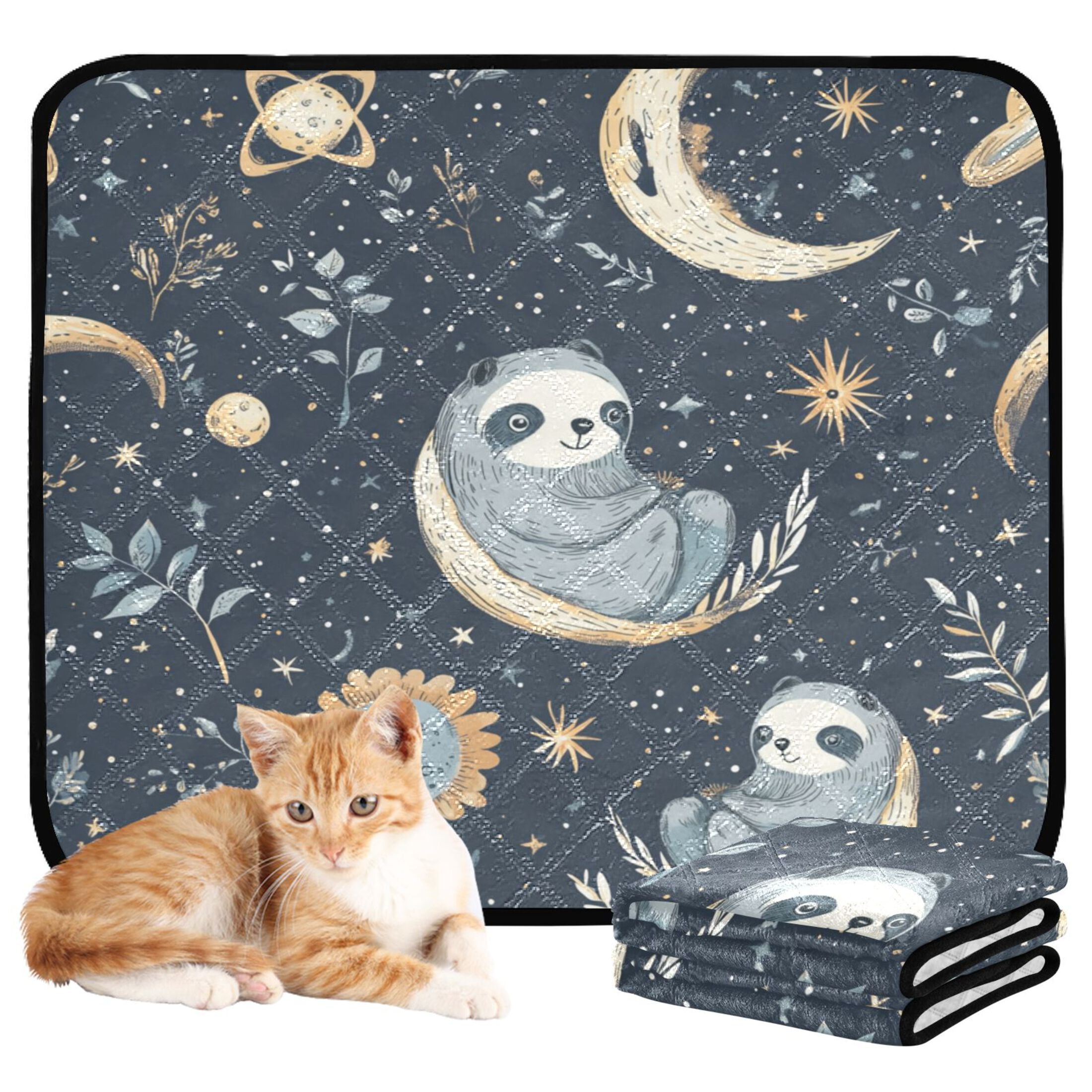 Qxltty Illustration Of Cute Sloth in Space Cat litter Pads Pet Set of 3 Diaper Mats Center Anti-leakage Layer Absorbent Soft and Comfortable
